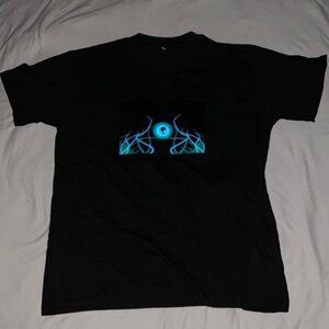 Kids El Flashing Sound Activated LED T-Shirt Skull Black Short Sleeve Size M